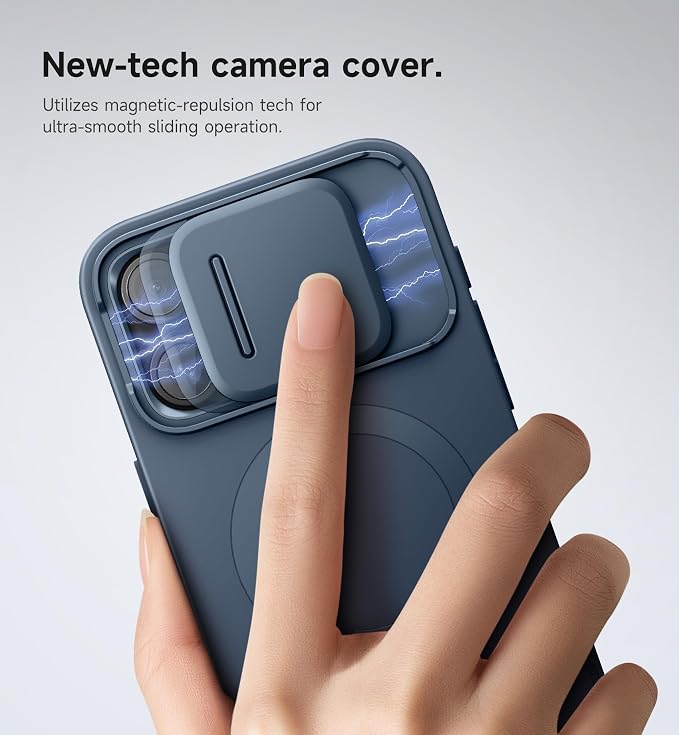SURITCH for iPhone 15 Pro Max Case with Magnetic Camera Slide Cover and Adjustable Kickstand, Compatible with MagSafe, Shockproof Bumper Case Slim Protective Cover 6.7 Inch, Blue - Image 4