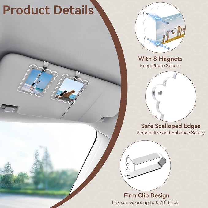 PIFOOG 2 Pack Car Visor Picture Holders Clip Photo Frame Acrylic Magnetic Display Pictures Frames for Cars Sun Visor Personalized Memorial Presents for Mother Dad Friends Transparent 2.5 × 3.7 inch - Image 5