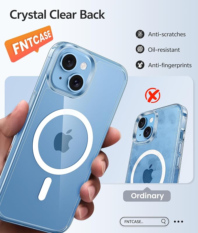 FNTCASE for iPhone 15/14/13 Case, Fit for Magsafe, Glass Screen Protector | Anti Yellowing, Magnetic Phone Cases, 14FT Military Grade Drop Protection, Slim Shockproof Protective Cover, Clear - Image 6