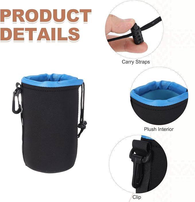 PATIKIL Camera Lens Pouch, 4" ID x 6" H Drawstring Plush Lens Pouch Protective Camera Lens Case Bag Soft Plush Neoprene Bag for DSLR Photography Gear, Black/Blue - Image 3