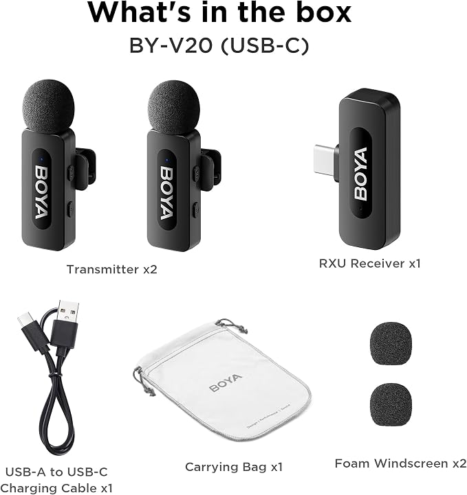 BOYA BY-V20 USB-C Wireless Microphone for Android Type-C,iPhone 16/15,328FT Los Range,9H Battery,Noise Reduction Mini Wireless Lavalier Lapel Mics for Interview YouTube TikTok(2TX+1RX) - Image 8