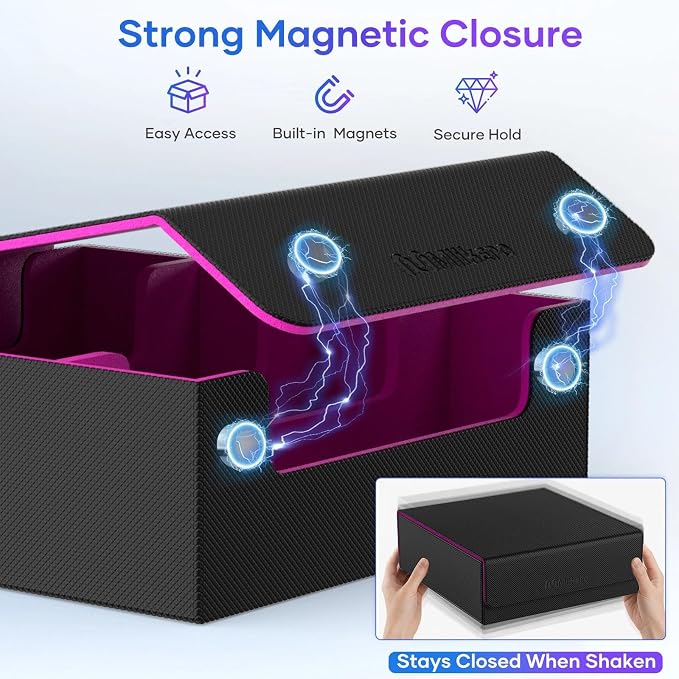 Mlikero Trading Card Storage Box, Bulk Card Storage for 2400+ Sleeved Cards, PU Leather Magnetic Closure Card Organizer with 10 Dividers & 4 Foam Stoppers, Fit for MTG, TCG and Sports Cards (Purple) - Image 5