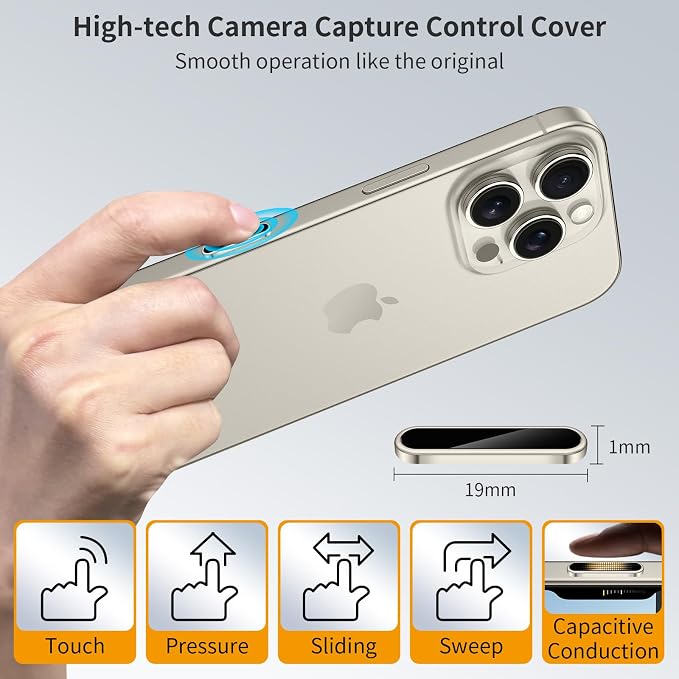 AMANECER 2 Pack Camera Control Button Protector for iPhone 16 Pro/16 Pro Max/17 (Standard), Auto-Alignment Sensitive Capacitive Protective Cover fit Apple Phone Side Click Capture Key, Natural Titanium - Image 5