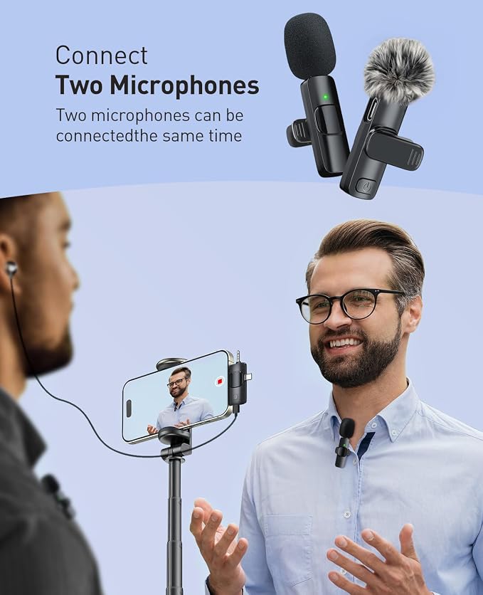 MENERESAS 3-in-1 Mini Microphone for iPhone: Wireless Lavalier Microphone with 80ft Range & 15H Battery - Noise Reduction Lapel Mic, Real-Time Monitoring for Video Recording Power Conditioners - Image 5