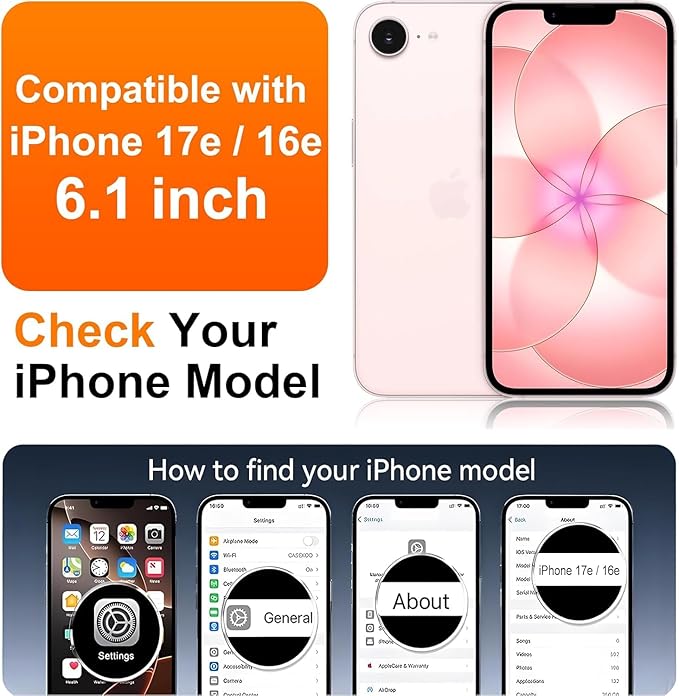 Magnetic Glossy Case for iPhone 17e,iPhone17e/16e Phone Case Slim Clear Luxury with Screen Protector & Camera Protector [Compatible with MagSafe], Shockproof Cover for iPhone Case 17e-Black - Image 2