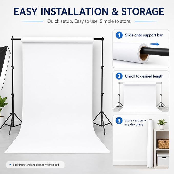 White Seamless Paper Backdrop, White Photo Backdrop 107" x32.8' | Heavyweight matte paper with non-reflective surface for portraits, videos, product photos and studio photography. - Image 6
