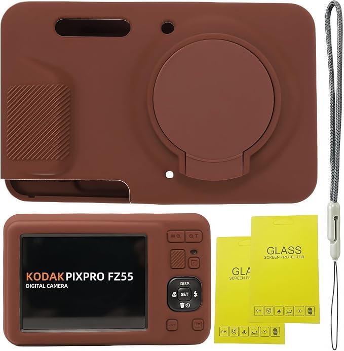 Case for Kodak PIXPRO FZ55, FZ55 accessories | Soft Silicone Protective Case Removable Lens Cover, Comes with 2 Screen Protectors and 1 Wrist Strap. (Brown) by SZHSYJY