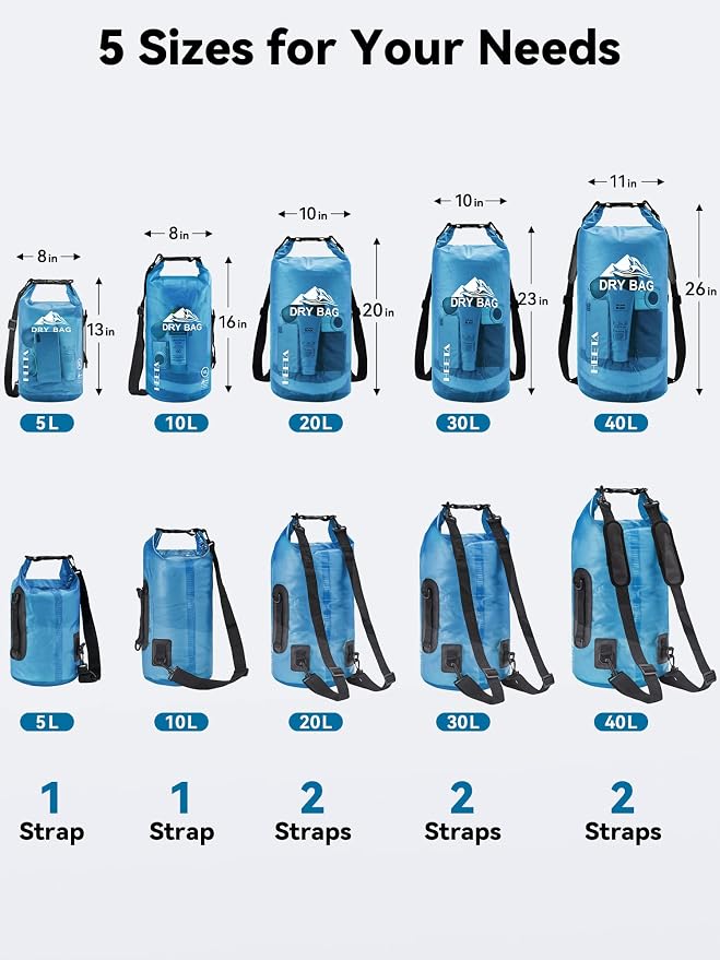 HEETA Dry Bag Waterproof Backpack with Phone Case 5L/10L/20L/30L/40L | Roll Top Lightweight Dry Storage Bag for Women Men, Travel Boating Kayaking Paddle Board Camping Beach Essentials Accessories - Image 2