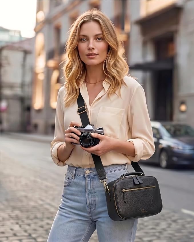 Camera Sling Bag, Waterproof PU Leather Crossbody Camere Bag for Photographers, Small Shockproof Case with Removable Dividers for DSLR/SLR/Mirrorless, 4L Black - Image 2