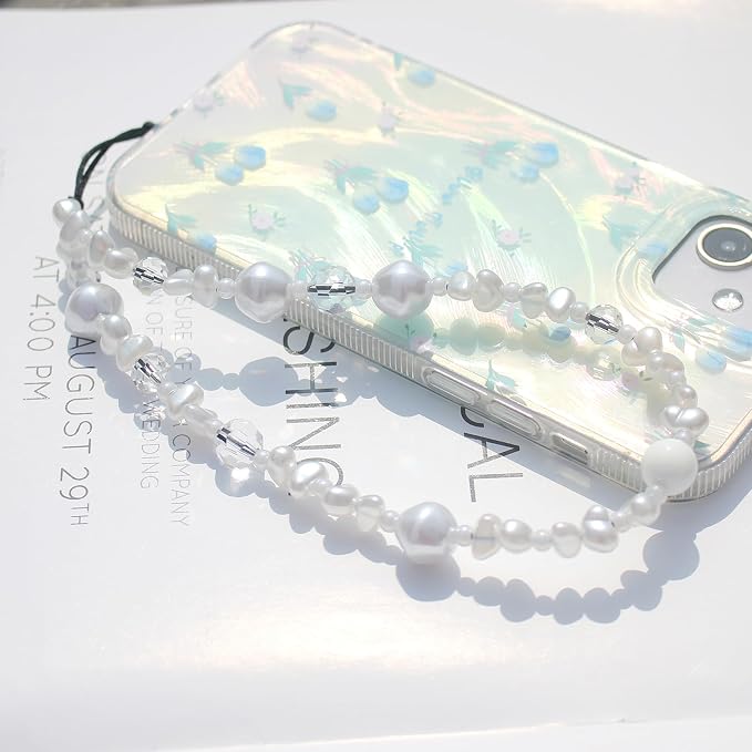 Beaded Camera Wrist Strap,Cute Phone Charm Decor,Pearl Bracelet Wrist Strap | Phone Keychain Decoration for Wallet,Durable Nylon Rope Lanyard,Compatible with all Phone Case,Silver Star - Image 4