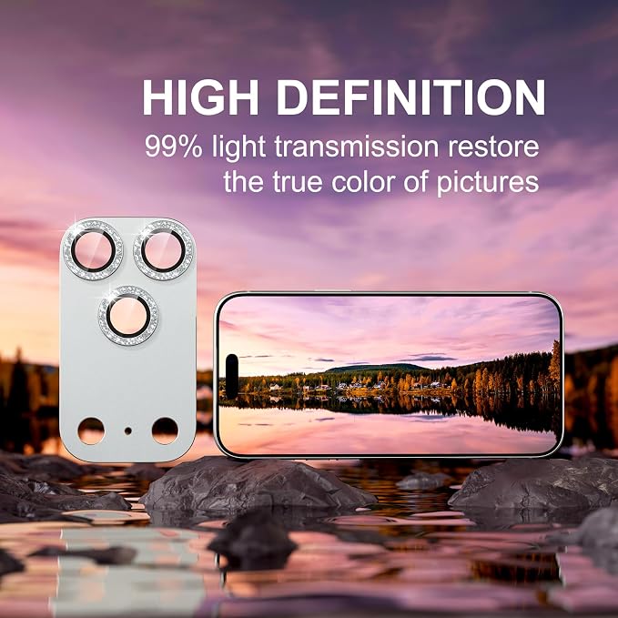 for iPhone 17 Pro Max Camera Lens Protector, Glitter Silver | [Military Grade Shatterproof] [Strong Adsorption] [Case Friendly] Matte Metal Tempered Glass Camera Screen Cover Accessories - Image 5