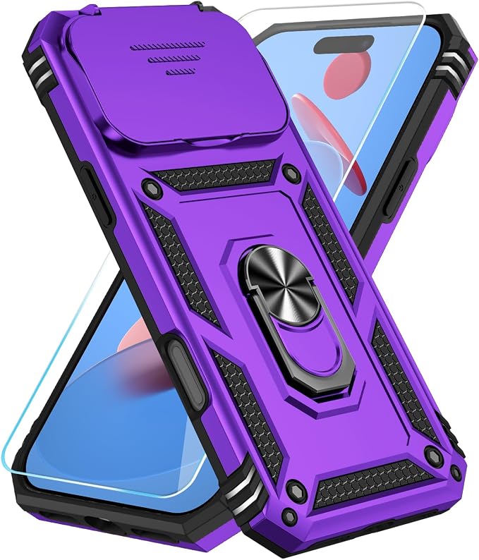 SunStory Phone Case for iPhone 17 Pro Max Case with HD Screen Protector & Slide Camera Cover & Rotated Ring Kickstand, [Military-Grade] Phone Case for iPhone 17 Pro Max, Purple by SunStory