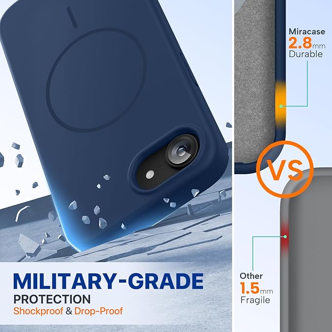miracase Magnetic for iPhone 17e Case & iPhone 16e Case, [Soft Anti-Scratch Microfiber Lining], Compatible with MagSafe, Silicone Shockproof Protection Phone Case for iPhone 17e/16e, Dark Blue - Image 2