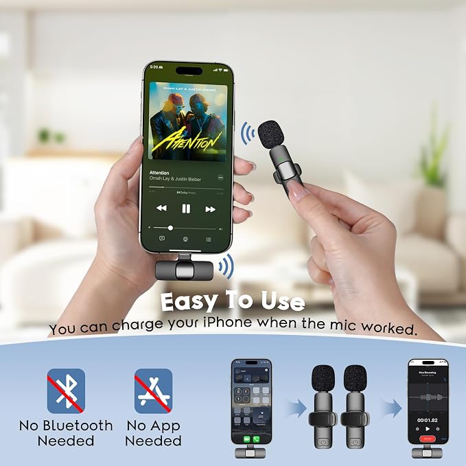 HEHOTTC 2 Pack Mini Wireless Lavalier Microphone for Lightning iOS Devices - Noise Reduction LAPE iPad Mic for Recording, Clip on Mic, Omni Lav Mic for Video Recording, Tiktok, YouTube, Vlog - Image 6