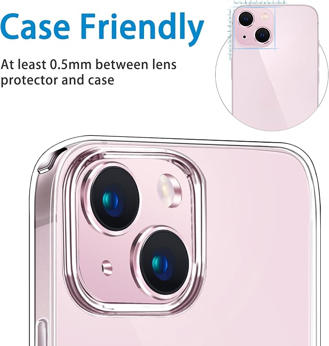 Compatible with iPhone 15 and 15 Plus Camera Lens Protector, Anti-Scratch Tempered Glass Len Screen Protector Shockproof Full Protective Camera Cover Case Friendly Lens Cover-Pink - Image 6