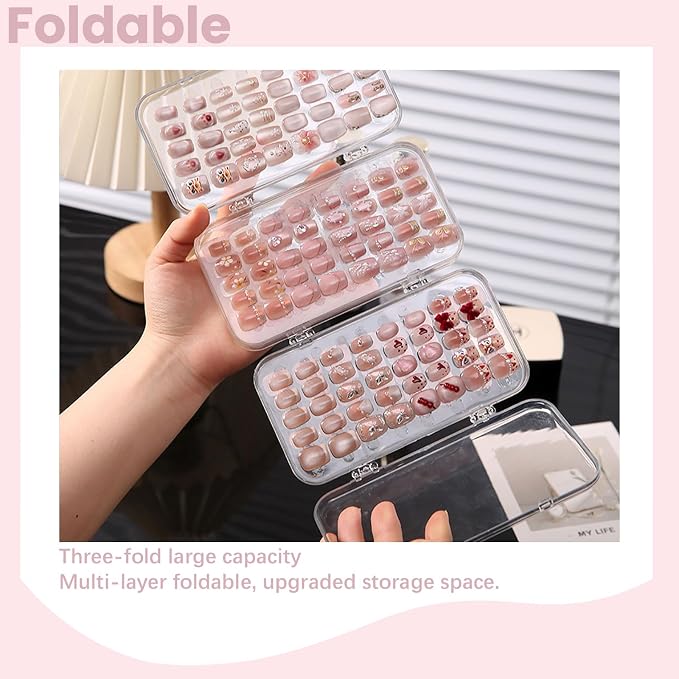 Tri-Fold Press On Nail Organizer Case - 4-Page Portable Storage Box for Fake Nails, Clear PET Plastic Travel Holder (6×3.2×1.8 inch) - Image 7