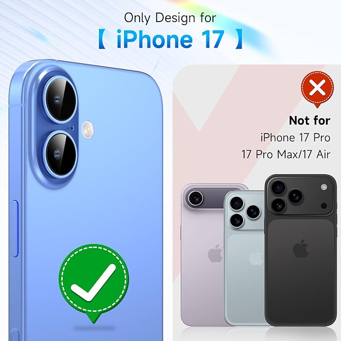 YWXTW Camera Lens Protector for iPhone 17, Individual Bling Glitter Metal Ring Tempered Glass Camera Screen Protector for iPhone 17 Accessories, Case Friendly (Glitter Blue) - Image 2