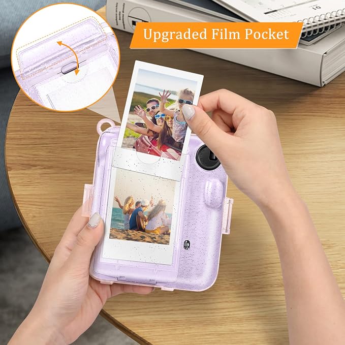 Fintie Protective Case for Fujifilm Instax Mini 12 Instant Camera - Crystal Hard Shell Cover with Upgraded Film Pocket for Storing Photos & Removable Shoulder Strap | Crystal Hard Shell Cover, Back Films Pocket, Adjustable Shoulder Strap, Scratch Pesis... - Image 4