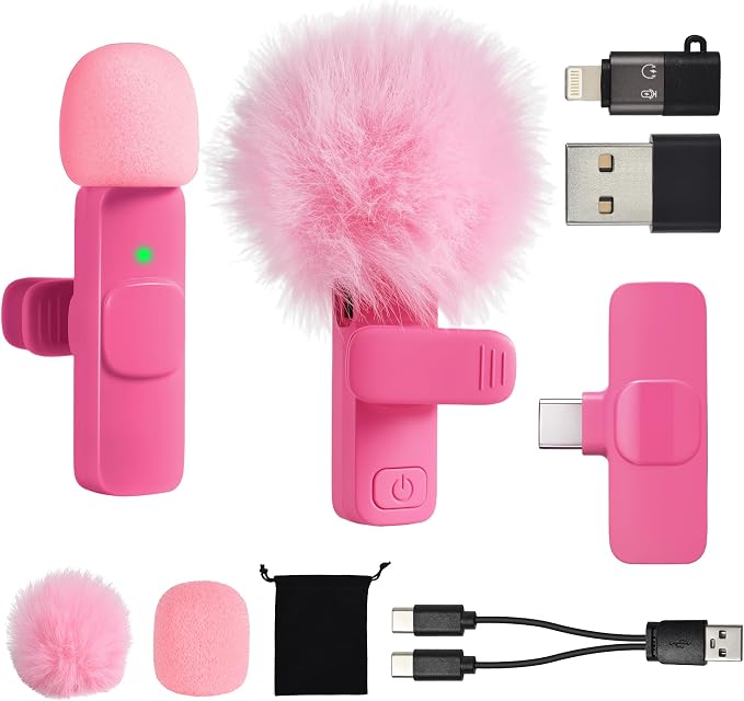 Mini Hot Pink Microphone for iphone Android Phone Tablet ipad PC, Usb C Wireless Lavalier Mic for Video Recording Vlogging Youtube Tiktok Podcast Interview content creators, Type C Tiny Microphones by Unknown
