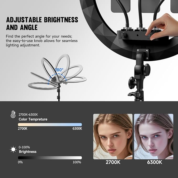Ring Light Wall Mount with 3 Phone Holder 19", 45.7" Adjustable Boom Arm | 180° Rotatable Space-Saving Wall Mount Lighting Design for Photography, Makeup, Tattoo, Beauty Salon, Barber Studio - Image 3