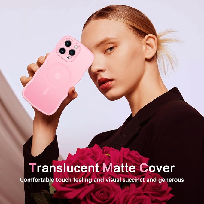 BENTOBEN Magnetic for iPhone 15 Pro Max Case, Cute Wavy [Full Camera Protection][Compatible with MagSafe] Matte Anti-Slip Bumper Women Men Boys Protective Cover for 15 ProMax 6.7", Light Pink - Image 7