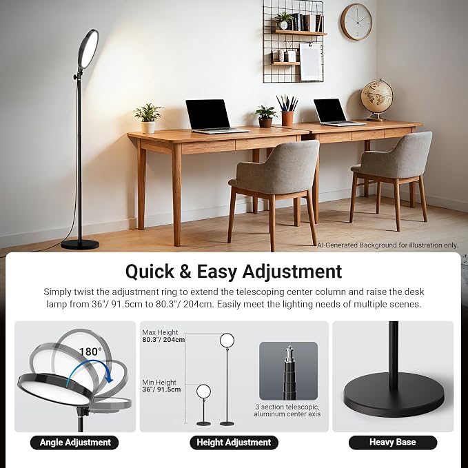 NEEWER Basics 13" 45W Large Ring Light with 66" Stand, 3000K-6500K CRI95+ Full Screen LED Panel Lighting with Phone Holder/Remote for Video Recording Selfie Streaming Makeup Studio Photography, BR45B - Image 8