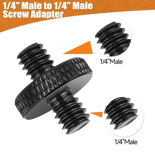 1/4" Male to 1/4" Male Tripod Screw, 4 PCS Standard Camera Cage Mount Threaded Light Stand Screw, Double Head Converter Precision Made for Shoulder Rig Stud Mounting Accessories - Image 2
