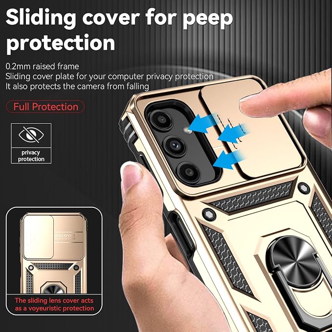for Samsung Galaxy A14 5G Case with Screen Protector & Camera Lens Cover, [Military Grade] 16FT Drop Tested, Magnetic Kickstand Rugged Shockproof Protective Case for Samsung A14 5G, Gold - Image 5