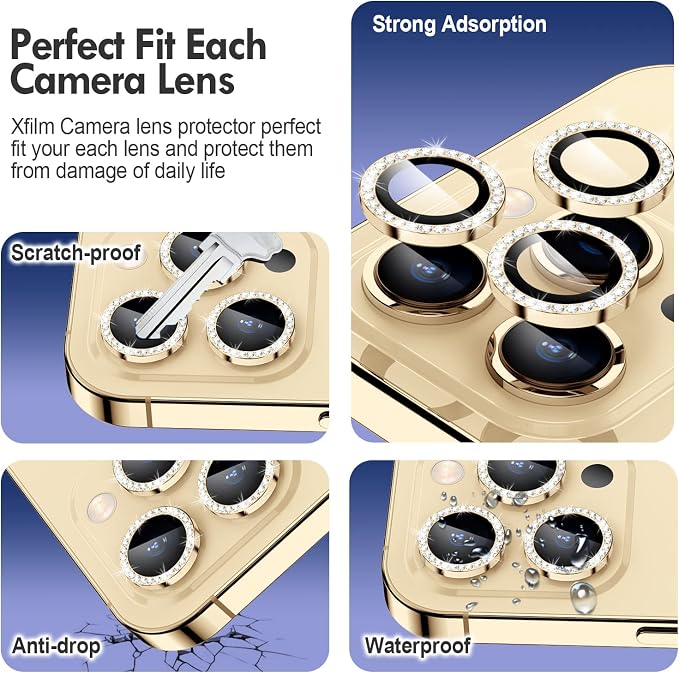 for iPhone 14 Pro/14 Pro Max Camera Lens Protector Diamond, Gold | Individual Metal, 9H Hardness, Scratch Resistant, Shockproof, Drop Protection, Case Friendly, Stylish Accessories - Image 3