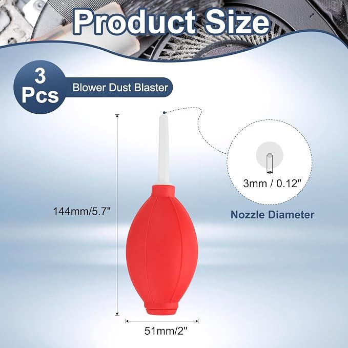 PATIKIL Soft Tip Air Blower Dust Blaster, 3 Pcs Rubber Bulb Air Pump Dust Blower Cleaner Cameras Lens Cleaning Tool with Long Nozzle for Camera Lens Computer Keyboard, Red/White - Image 2