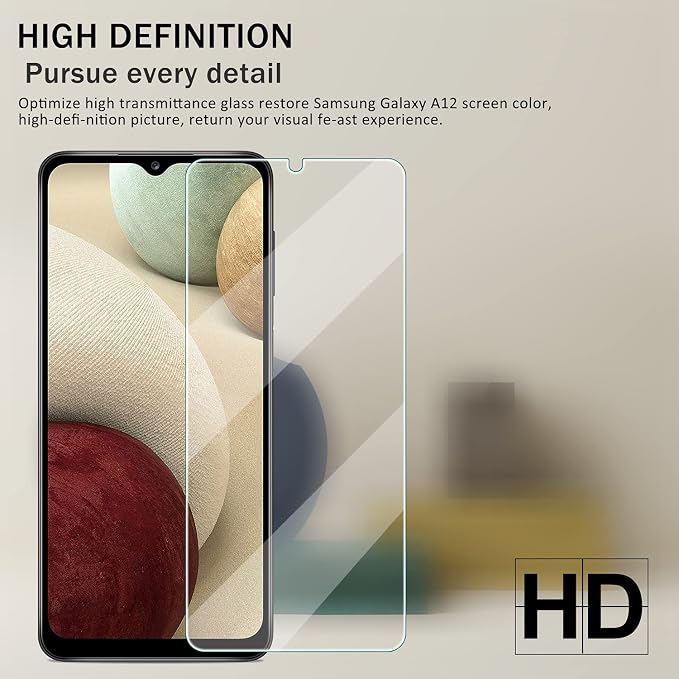 Galaxy A12 HD Clear Tempered Glass Screen Protector + Camera Lens Protectors, [2+2 Pack] [3D Glass] [Bubble-Free] [Anti-Glare] Screen Protector Glass For Samsung Galaxy A12 - Image 6