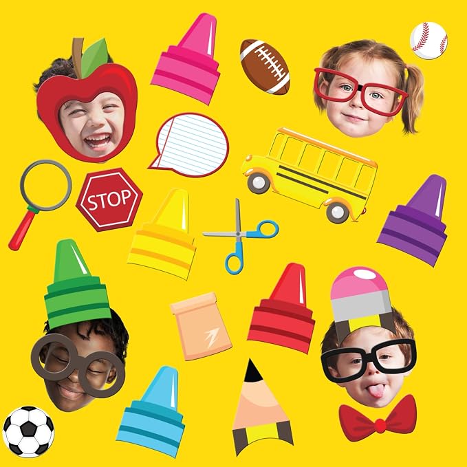 School Bus Photo Booth Props Kit - 20 Pack Party Camera Props Fully Assembled - Image 6