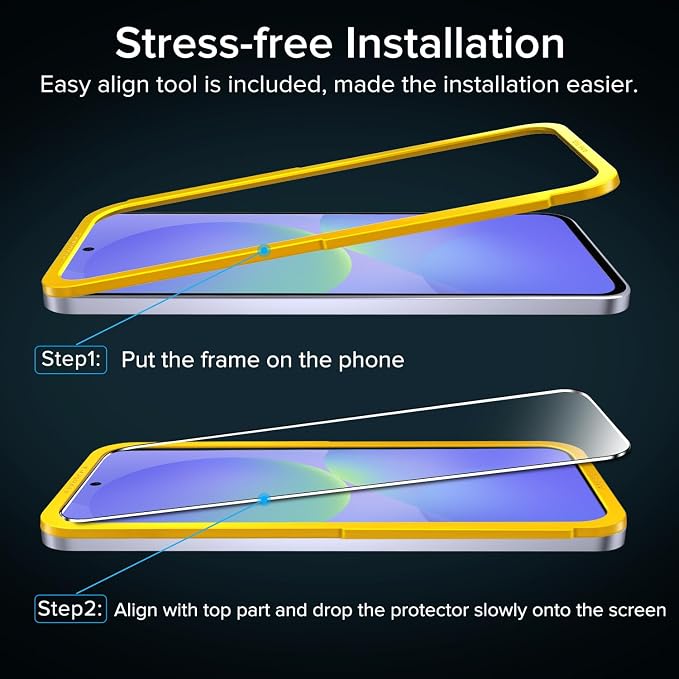 ivoler Screen Protector for Samsung Galaxy A37 5G Tempered Glass 2-Pack | with [Easy Installation Frame], Anti-Scratch Case Friendly Clear HD Film for Samsung Galaxy A37/A36 6.7 inch - Image 3