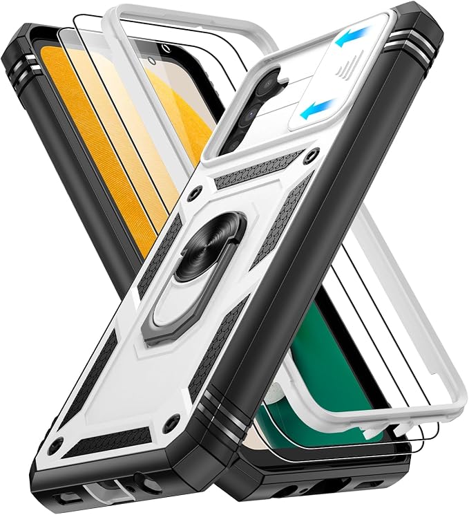 Gritup for Samsung Galaxy A13 5G Case with 2PCS Screen Protector, Build in 360° Rotating Ring Kickstand, Military Grade Protective Cover for A13 5G Phone, White+Black by Gritup