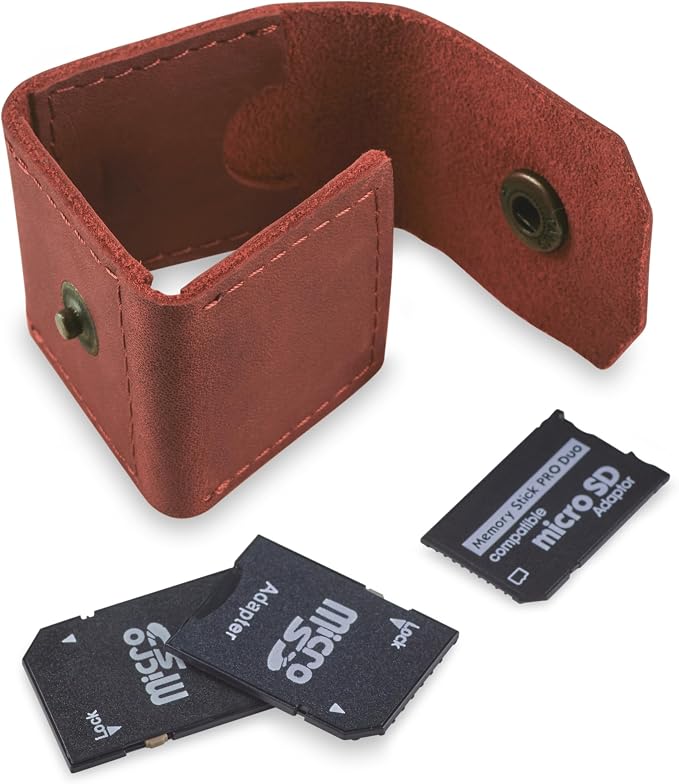 Leather SD Card Holder Keychain, SD Card Case Key Fob, Micro SD Card Holder Organizer, SD Card Storage Case, Memory Card Case Cover, Travel Memory Card Case (Cognac) - Image 4