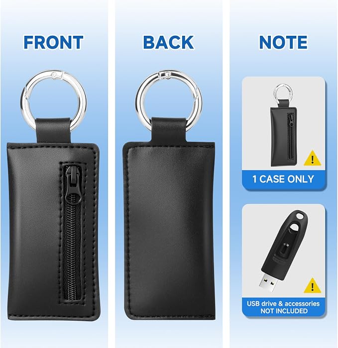 Microfiber USB Flash Drive Holder Case with Keychain | Anti-Slip Zipper Pouch, Storage Case Compatible with AirTag SD TF Card, for Small Medium USB Drives, 1PC, Black, Case Only - Image 3