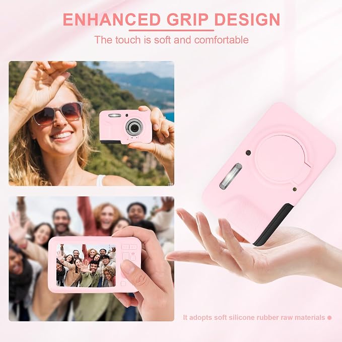 Camera Case for Kodak PIXPRO FZ55 with 2-Pack Screen Protector | Cute Charm Wrist Strap, Soft Silicone Protective Case with Removable Lens Cap for Kodak FZ55 Accessories - Two-Tone Pink - Image 4