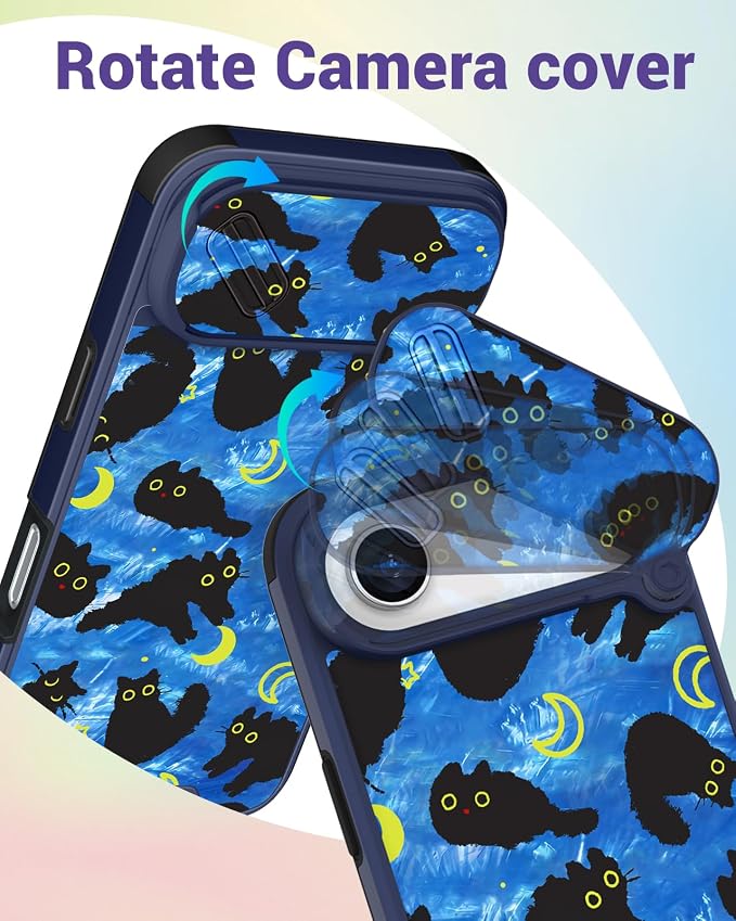 Buleens for iPhone 17 Air Case 6.5 Inch - with Ring Stand & Camera Cover Aesthetic Cute Designed for Women Girls Girly Kawaii Blue Cat Stars Phone Case for iPhone 17 Air Compatible with Magsafe - Image 3