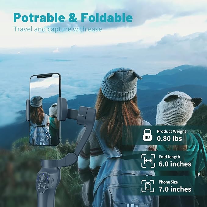 COMITOK L7C Pro, Gimbal stabilizer for iPhone, Phone Stabilizer for Video Recording with Face/Object Tracking, 3-Axis Gimbal for Android & iPhone 15 Pro Max, Foldable Phone Gimbal Vlog Recording - Image 7