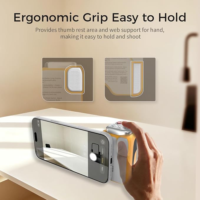 Upgraded Mag-Safe Magnetic Camera Handle Grip with Extended Magnetic Phone Mount with Carabiner & Thumb Rest, Detachable Rechargeable Shutter Remote Compatible with iPhone Pro Max for Video Calls/TK - Image 4