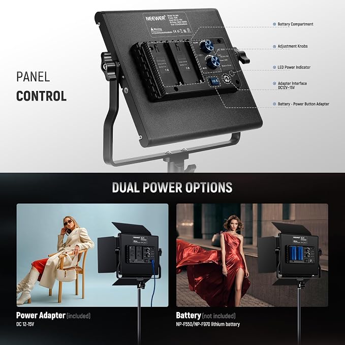 NEEWER Bi Color LED Studio Light with Tripod Stand Barndoors, Video Panel Key Lighting for Video Recording Streaming Photoshoot Photography, 660 LEDs 3200K-5600K 3300lx/1m Dimmable CRI96+, NL660 | Panel Key Lighting for Video Recording Streaming Photos... - Image 7