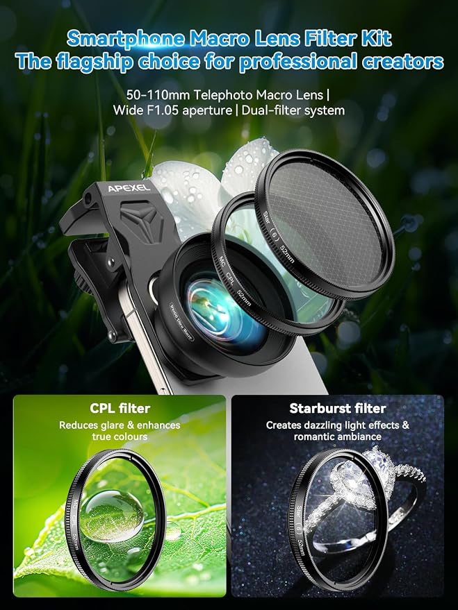 APEXEL 100Ultra Macro Lens with CPL Starlight - Enhanced Version Smartphone Lens for iPhone, Samsung, Pixel | Pro Macro Photography of Flowers, Iinsects, Jewelry, Food Details and Other Small Objects - Image 2