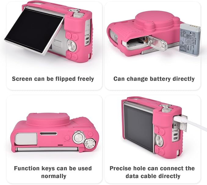 MUZIRI KINOKOO Case for Canon Powershot SX740/SX730 HS Digital Camera - Soft Protective Cover SX740 SX730 HS Camera Silicone Sleeve with Removable Lens Cover - Anti-Slip & Anti-Scratch - Rose Red - Image 3