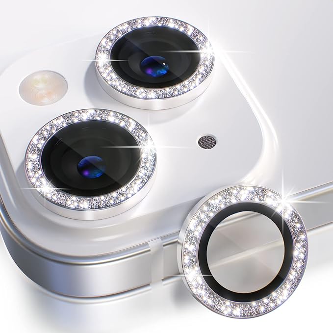 Choiche for iPhone 14/14 Plus Camera Lens Protector Bling, Glitter-Silver | Ultra HD, 9H Tempered Glass Camera Cover Screen Protector Metal Individual Ring Decoration Accessories, 2-Lens, 6.1/6.7-inch by Choiche