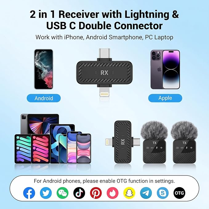 Wireless Lavalier Microphone, Mini Compact Lapel Mic with Magnetic Clip & Charging Case, 25H Long Battery Life, Noise Reduction, Dual Interface for iPhone Android Video Recording Vlogging Podcast - Image 5
