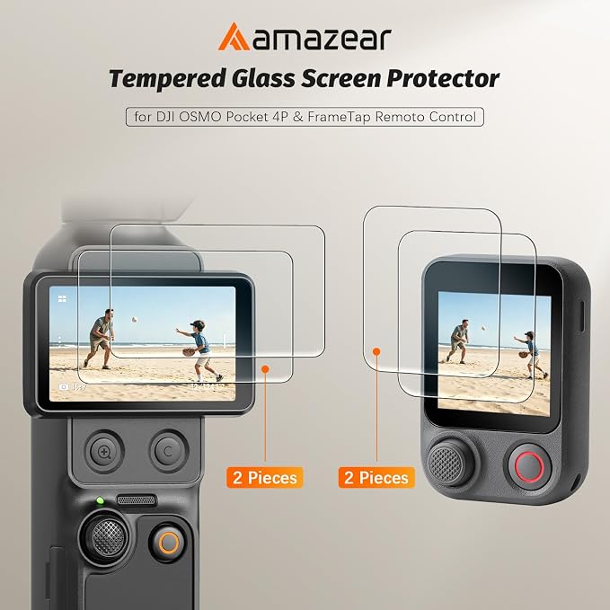 AMAZEAR Screen Protector Combo for DJI Osmo Pocket 4 Pro & Osmo Mobile 8P Viewfinder (4 Pack) – 2x Tempered Glass for Pocket 4P + 2x for OM 8P, 9H Hardness, Ultra HD, Touch Sensitive, Bubble-Free - Image 2