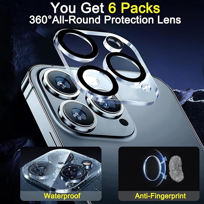 Ferilinso 6 Pack Camera Lens Protector for iPhone 16 Pro Max/iPhone 16 Pro | 9H+ Tempered Glass, Military-Grade Shatterproof Camera Cover, Case Friendly, Anti-Scratch, No Flash Glare for Night Shooting - Image 3