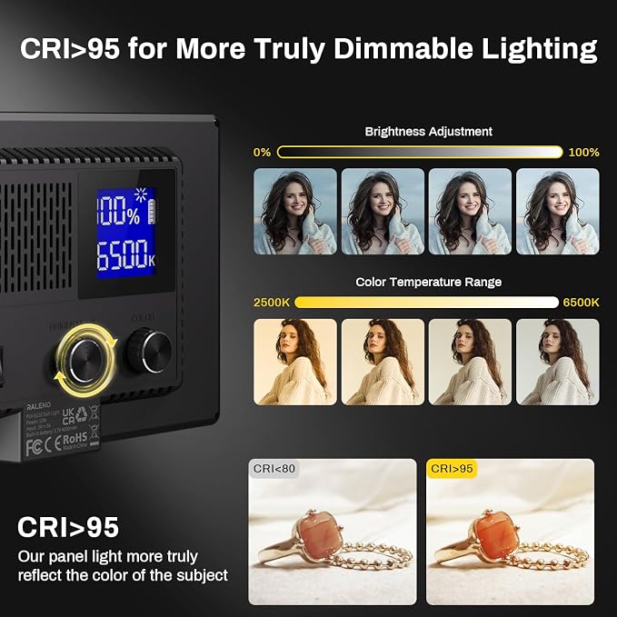 9" LED Video Light, 2500K-6500K Camera Light with Desk Stand | Type C USB Ports CRI 95+ Photo Lights with 4000mah Battery for Video Conference Recording, Indoor Photography, Live Streaming - Image 4