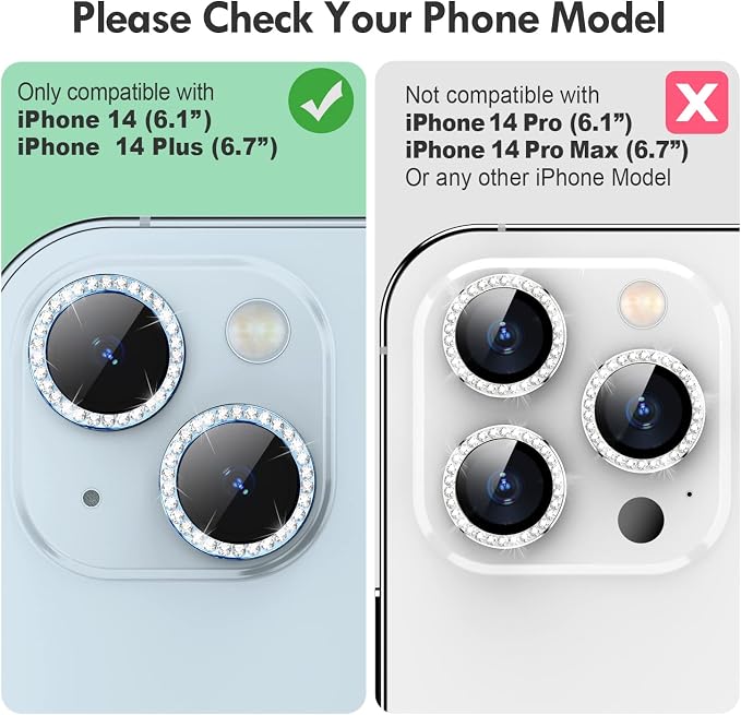 for iPhone 14/14 Plus Camera Lens Protector Bling Diamond, Blue | Individual Metal, 9H Hardness, Scratch Resistant, Shockproof, Drop Protection, Case Friendly, Stylish Accessories - Image 2