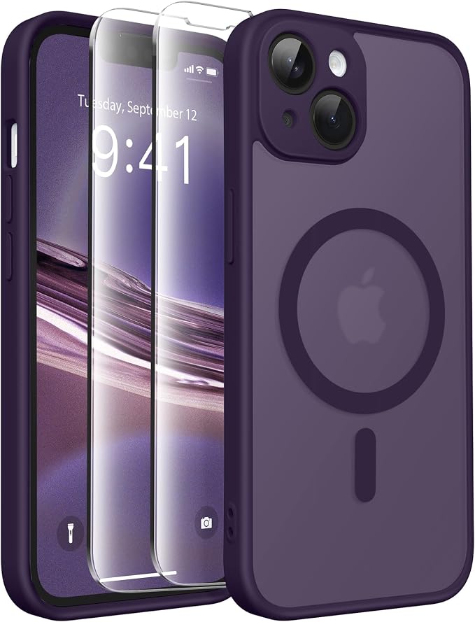 CAPRARO for iPhone 14 Case, Compatible with MagSafe | Upgraded [Full Camera Protection] Shockproof Protective Slim Translucent Matte Magnetic Phone Case 6.1'', Deep Purple by CAPRARO